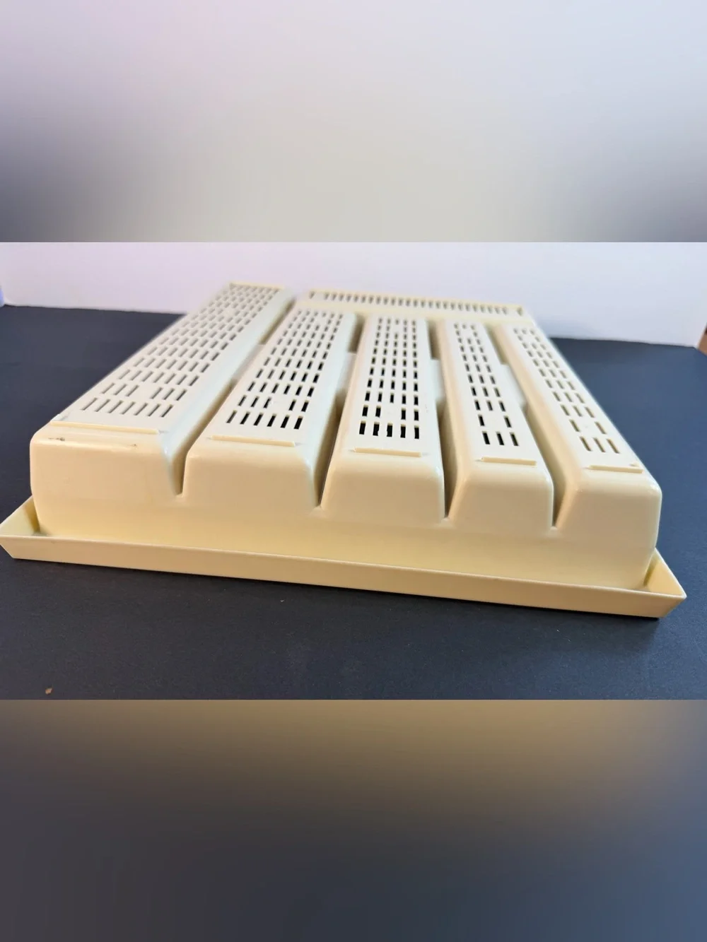 Vintage Cream Mesh Bottom Plastic Silverware Utensil Drawer Organizer Tray